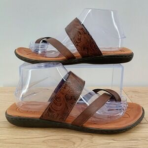 Børn b.o.c. Womens 9M Brown Leather Strappy Comfort Slide Sandals Comfort Slide